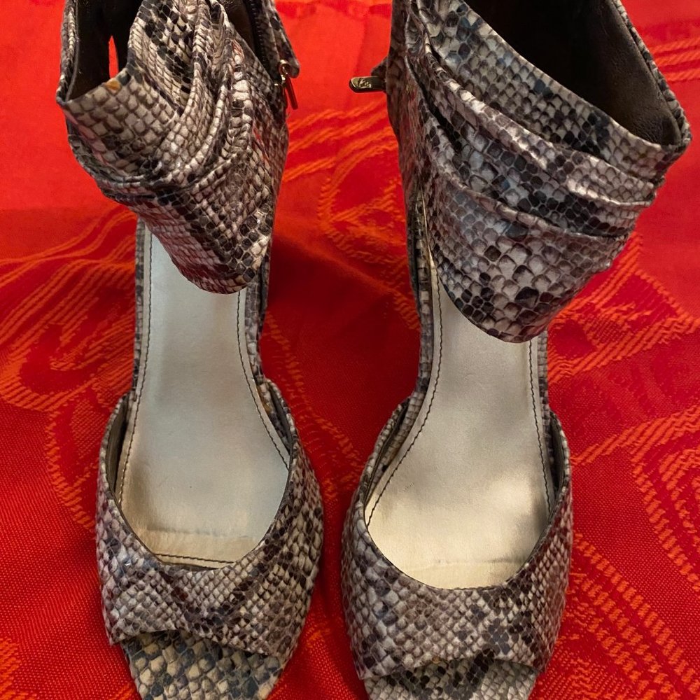 Fergalicious Balsam Brown and Tan Snake Skin Heels size 9, lightly used
